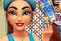 자스민은 의상 및 페이스 페인트 대회 준비 중입니다