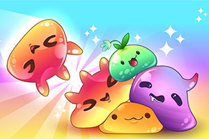 다채로운 색상의 귀여운 젤리같은 생물들이 함께 모여 있는 일러스트