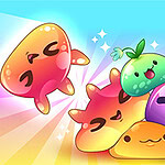 다채로운 색상의 귀여운 젤리같은 생물들이 함께 모여 있는 일러스트