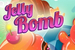 다양한 컬러의 젤리와 체리 이미지 위에 Jelly Bomb라는 보라색 텍스트가 쓰여져 있다
