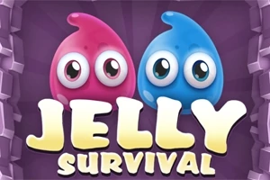 분홍색과 파란색 젤리 캐릭터 두 개가 함께 있고, 아래에 JELLY SURVIVAL 텍스트가 있는 이미지