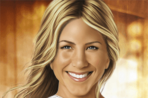 금발의 긴 머리를 가진 여성이 활짝 웃고 있는 모습