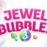 알록달록한 보석과 버블 이미지가 배경에 있고, 중앙에 JEWEL BUBBLES 3라는 텍스트가 있는 장면