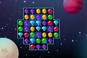 다양한 색상의 보석들이 우주 배경 위에 배열된 모습입니다