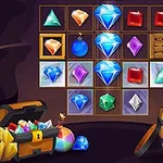 다양한 색상의 보석과 보물이 함께 있는 게임 화면