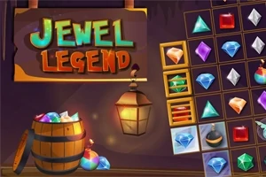 나무 배경에 다양한 색상의 보석들이 놓여 있고, Jewel Legend라는 글씨가 있는 이미지