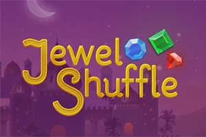 보랏빛 밤하늘을 배경으로 Jewel Shuffle이라는 글자와 함께 보석 아이콘들이 나타나 있는 이미지