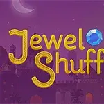 보랏빛 밤하늘을 배경으로 Jewel Shuffle이라는 글자와 함께 보석 아이콘들이 나타나 있는 이미지