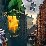 호랑이 얼굴과 도시 풍경이 있는 퍼즐 조각들이 겹쳐진 이미지