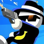 검은 모자와 선글라스를 쓴 캐릭터가 총을 발사하는 모습