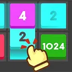 여섯 개의 색깔 블록에 숫자가 적혀 있고, 손가락 아이콘이 중앙의 숫자 2가 적힌 블록을 가리키고 있습니다