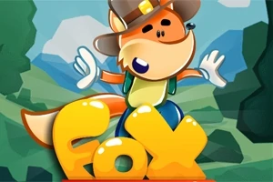 여우 모양의 귀여운 캐릭터가 모자와 장갑을 착용하고 있으며, 배경으로 초록색 숲이 펼쳐져 있고, 캐릭터 아래에 Fox라는 글자가 있다