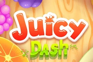 과일이 배경인 나무 보드 위에 Juicy Dash라는 글자가 적혀 있는 이미지