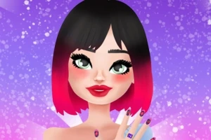 핑크 팝스타 스타일의 기쁨과 자신감을 표현하는 인형 같은 캐릭터, 화려한 무대 배경