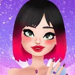 핑크 팝스타 스타일의 기쁨과 자신감을 표현하는 인형 같은 캐릭터, 화려한 무대 배경