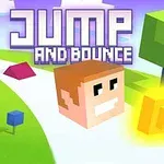 네모난 얼굴 캐릭터가 빛나는 동전을 향해 뛰어가는 장면과 알록달록한 블록 및 나무 배경이 있는 이미지