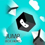 푸른 하늘을 배경으로 중앙에 얼굴이 그려진 검은 상자가 있으며, 주변에 흰 구름과 입체적인 흰색 화살표 모양의 오브젝트가 있다