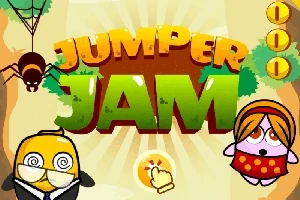 강렬한 글씨로 쓰여진 JUMPER JAM 제목 아래 다양한 캐릭터들이 모여 있다