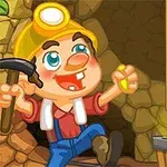 헬멧을 쓴 광부가 한 손에 금 덩어리를 들고 다른 손에는 곡괭이를 들고 있는 모습