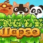 네 마리의 귀여운 동물과 Jungle Collapse라는 제목이 있는 색감이 밝은 이미지