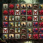 나무 배경에 곤충, 버섯, 꽃 등 다양한 자연 요소가 그려진 격자 배열 이미지