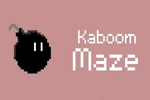 검은색 폭탄 아이콘과 Kaboom Maze라는 텍스트가 있는 픽셀 아트 스타일의 이미지