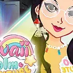 귀여운 스타일로 디자인된 소녀와 무지개, 별 및 다양한 그래픽 요소가 있는 밝고 다채로운 이미지