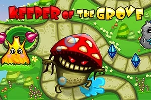 웃는 버섯 괴물과 다양한 요소들이 있는 밝고 만화적인 배경 이미지