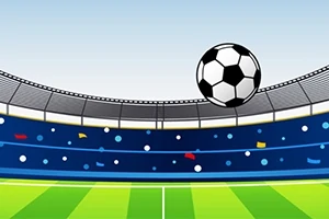 축구 경기장에서 공중에 떠 있는 축구공