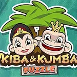 두 마리 원숭이 얼굴이 열대 나무 앞에 있으며, KIBA & KUMBA PUZZLE 로고가 아래에 있는 이미지