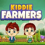 한 남자아이와 여자아이가 녹색 들판과 농작물 배경 앞에 서 있는 장면으로, 위에는 KIDDIE FARMERS라는 글자가 있다