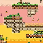 픽셀 아트 스타일의 플랫폼 배경과 과일 아이템이 흩어져 있는 2D 게임 장면