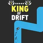 검은 배경 위에 푸른색 구불구불한 길을 따라 작은 자동차가 주행하고 있으며, 위쪽에는 KING OF DRIFT라는 문구가 있다