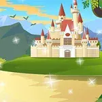 언덕 위에 웅장한 성과 강을 따라 돛을 펼친 작은 배가 있는 풍경