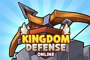 큰 석궁과 방패가 중심에 있고 KINGDOM DEFENSE ONLINE이라는 글자가 쓰여진 이미지