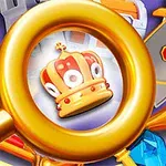 큰 금색 열쇠가 중심에 있고 그 안에 왕관이 있는 이미지