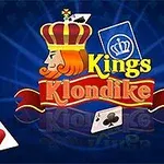 왕관을 쓴 캐릭터와 Kings Klondike라는 텍스트가 중앙에 있고, 주변에 카드들이 흩어진 모습