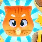 귀여운 오렌지색 고양이 얼굴과 주변에 있는 노란 별과 주사위