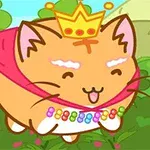 왕관을 쓰고 망토를 두른 귀여운 고양이가 초원 위를 달리고 있다