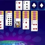 카드가 여러 줄로 나열된 그림이며, 배경은 보라색과 푸른색이 섞인 형광 색상입니다