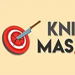 과녁판에 꽂힌 칼과 KNIFE MASTER라는 텍스트