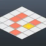 회색 바탕 위에 흰색, 빨간색, 노란색 타일이 배치된 격자 무늬