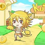 귀여운 고양이 귀를 가진 캐릭터가 마을 배경에서 뛰어다니고 있는 모습