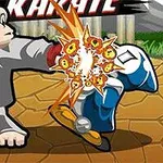 원숭이가 무술 도복을 입고 상대방에게 펀치를 날리는 모습