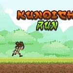 숲 배경에 달리는 닌자 캐릭터와 KUNOICHI RUN 텍스트