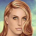 금발 머리와 노란 눈을 가진 여성의 초상화