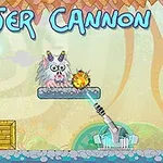 레이저 대포로 몬스터를 겨냥하는 만화 스타일의 게임 화면