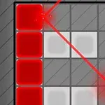 빨간 레이저가 대각선으로 발사되어 빨간색 블록을 맞추고 있는 격자 무늬 퍼즐