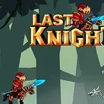 갑옷을 입은 기사와 날개 달린 드래곤이 마주 보고 있는 장면