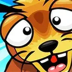 밝은 하늘을 배경으로 큰 눈과 웃는 얼굴을 가진 만화 동물의 전면 이미지